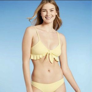 Xhilaration™ Yellow S (0-2)Juniors' Ribbed Ruffle Tie-Front Bralette Bikini Top*